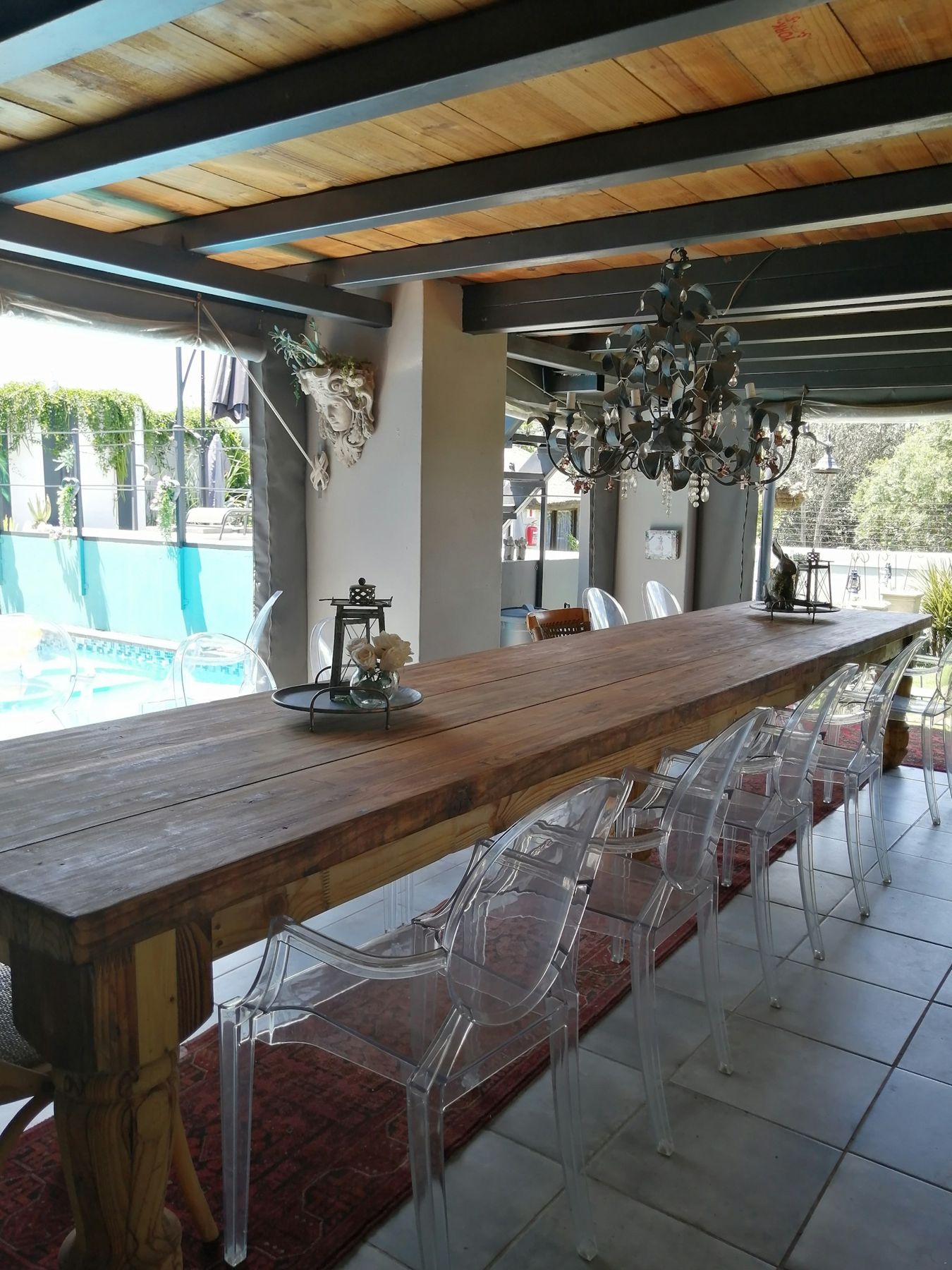 Long table by the pool